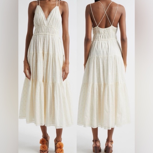 Ulla Johnson Dresses & Skirts - NEW Ulla Johnson Freya Circle Jacquard Tiered Cotton Ivory Cream Dress size 8